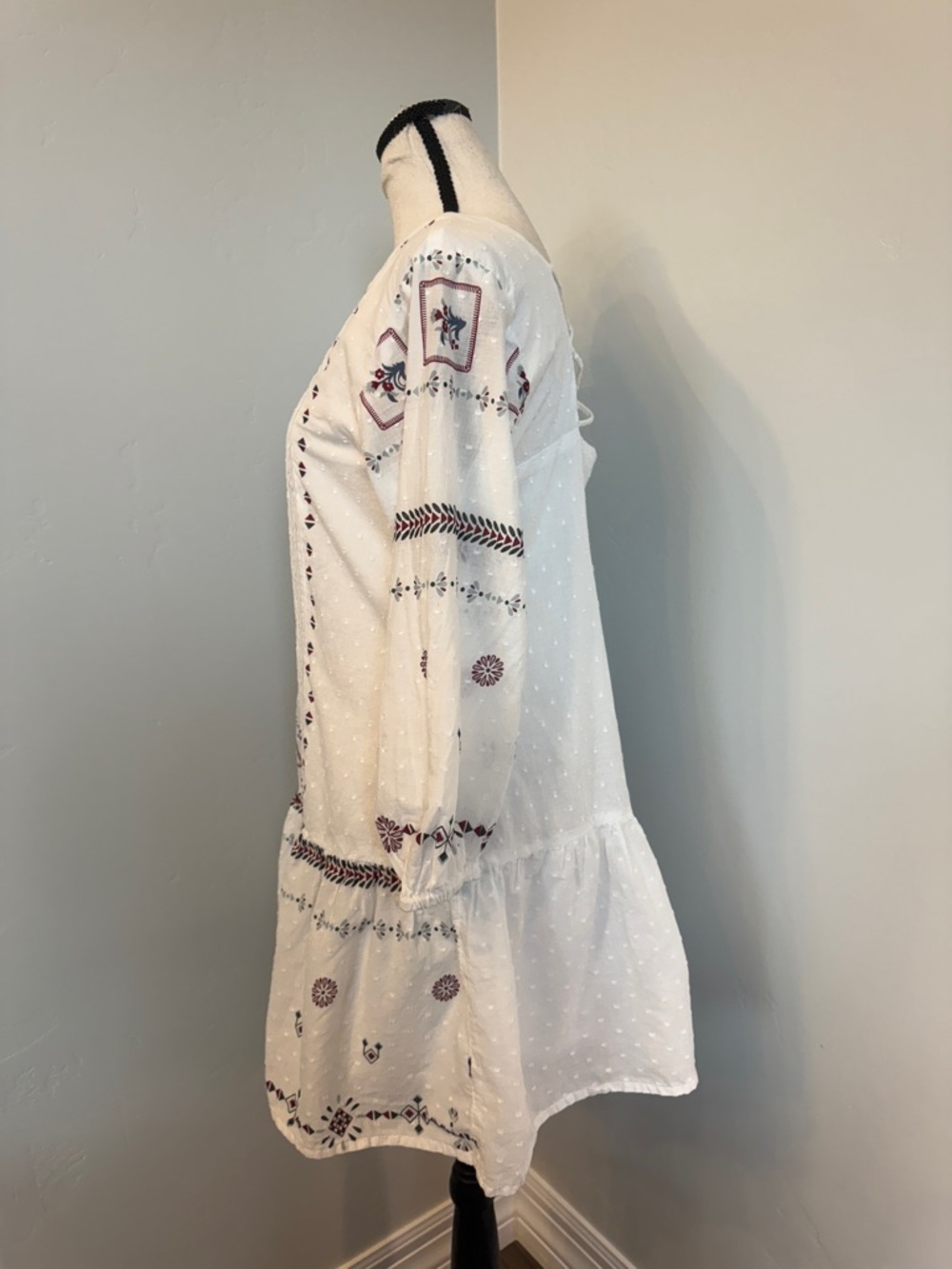 Bombay Paisley Medium White Embroidered Tunic Dress Boho Swiss Dot Open Back - Picture 10 of 14